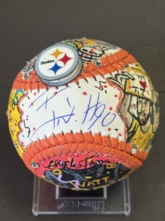 TJ Watt Signed Charles Fazzino Hand Painted Baseball 1/1 Steelers Fanatics COA