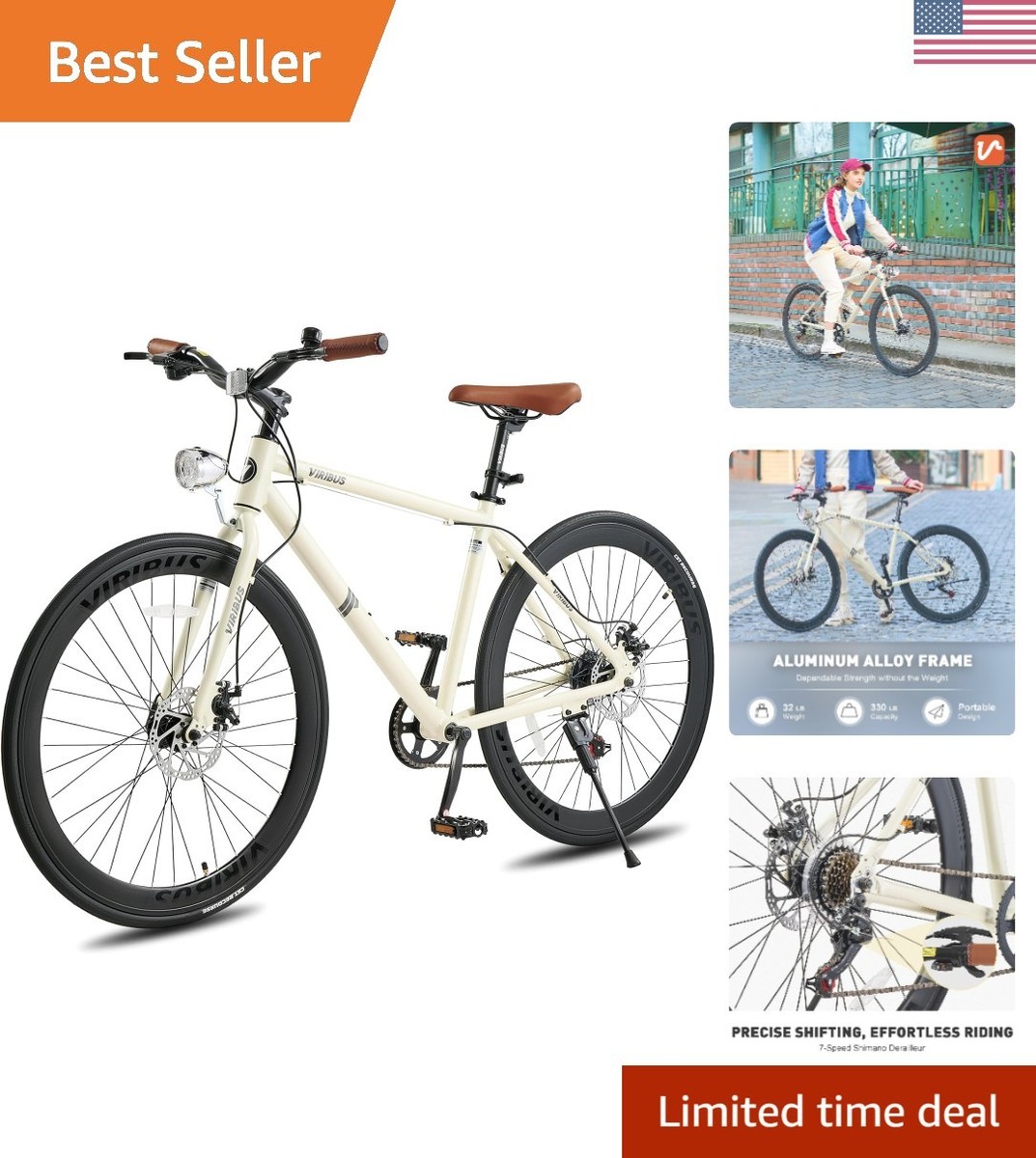 Hybrid Bikes, 28 inch Road Bike 7 Speed with Lightweight Aluminum 