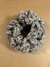Beige and Black Crochet Hair Scrunchie Handmade XL Soft Ruffle Pony Tail Holder