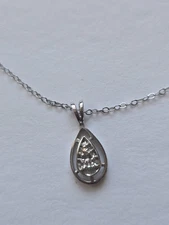 14K Solid White Gold Diamond Pear Teardrop Pendant Necklace-Sz 15"