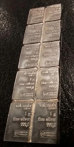 10 × 1 Gram .999 Silver Valcambi Bullion Bars Unbroken Lot Of 10 Switzerland