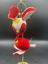 Vintage Red White Felt Flocked Deer Christmas Ornament Japan 4 1/4" RARE