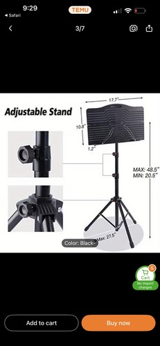 Klvied Sheet Music Stand with Violin Hanger, Portable Folding violin Stand, Fold - 第 5/8 張圖片