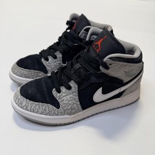 Nike Air Jordan 1 Mid Shoes Youth Size 5Y Black Grey Elephant Print DM6216-016