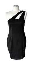 THIERRY MUGLER VINTAGE ASYMMETRIC BLACK DRESS ONE SHOULDER STRETCH COTTON 40/6
