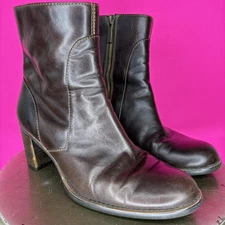 Liz Claiborne Manon Brown Leather Round Toe High Ankle Heeled Boot Sz 6