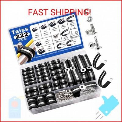 Taiss 222PCS Cable Clamps Assortment Kit 304 Stainless Steel Rubber Cushion Pipe