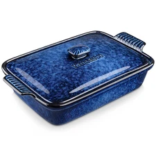 vancasso Starry Blue Stoneware Casserole Dish with Lid – 3.8QT/1.9QT Baking & La