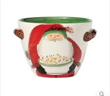 Vietri Italian Pottery Old St. Nick Deep Serving Bowl With Popcorn