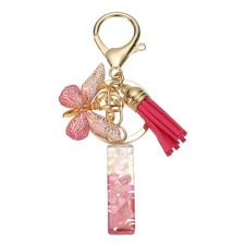 Alphabet I Tassel Butterfly Initial Letter Keychain Rose Red, Pack of 1 