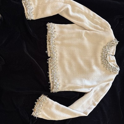 Vintage Gold Ivory Sequin Cropped Evening Jacket, Fits Size S/XS Zipper Back