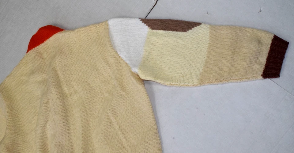 Vintage Wool Sweater Oversized 60s Beige Orange Color Pop Mod Handmade OOAK - Image 3 of 4