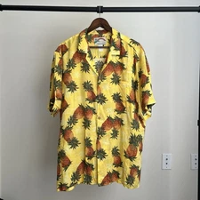 Paradise Found Shirt Mens X-Large Black Pineapple Hawaiian Camp Rayon Shirt