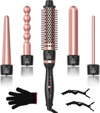 5 in 1 Curling Iron, Curling Wand Set with Curling Brush  Interchangeable Piece