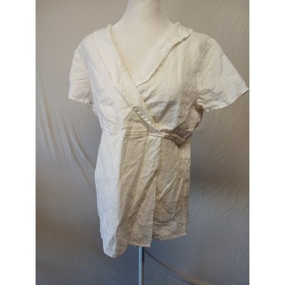 Linen Tunic Christopher & banks medium white lagenlook flowy v neck collared