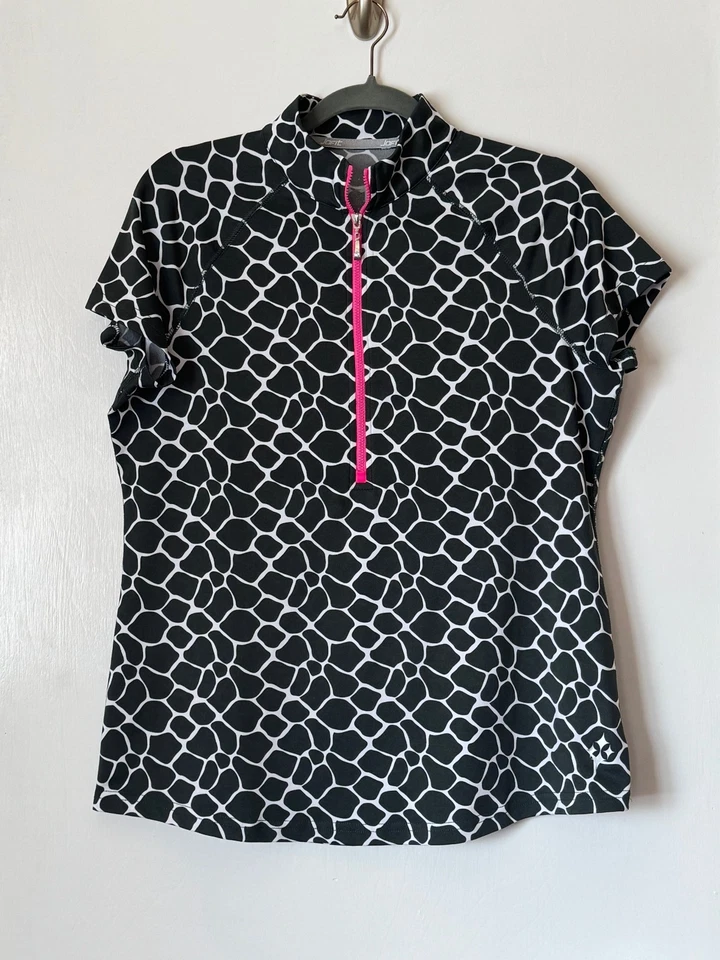 Топ JoFit с жирафовым принтом и ложным воротником на молнии с коротким рукавом размер большой - Изображение 2 из 4