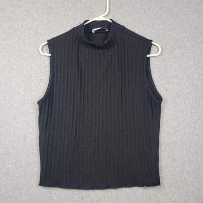 Mango MNG Black Ribbed Mock Neck Career Tank Top Women's XL Stretch