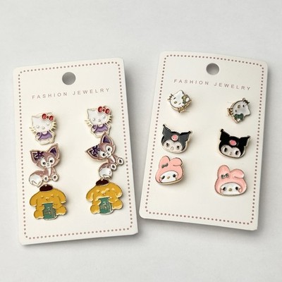 6 Pairs Of HELLO KITTY & FRIENDS Sanrio Post Post Earrings Set Colorful New *