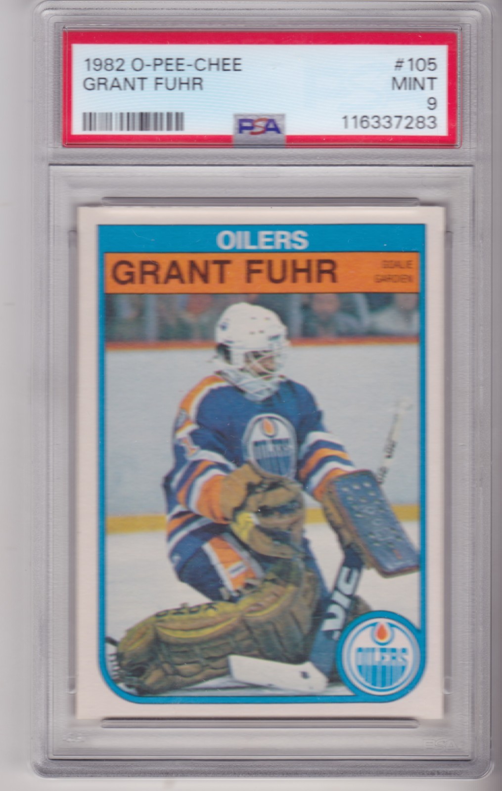 CLEAN COLORFUL 1982 O-Pee-Chee #105 GRANT FUHR Edmonton Oilers H.O.F. PSA 9 MINT