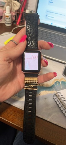 Black Silicone Heart Pattern Strap with Gold Accents for Apple Watch Series 2