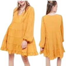 Urban Outfitters Mustard Yellow Tiered Babydoll Dress S