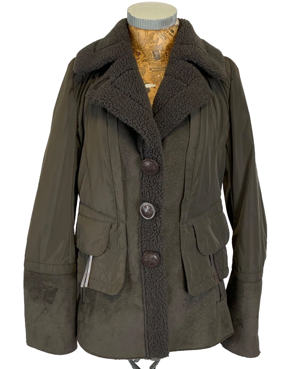 CREENSTONE COAT 36 8 CHOCOLATE OLIVE BROWN Suedette Fleecy Pile