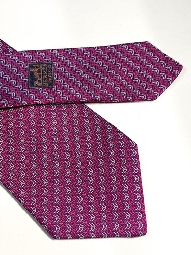 Authentic Hermès Silk Necktie H Lock Design wine red Used from Japan JP KT - Picture 5 of 8