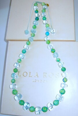 LOLA ROSE GRÜNER JASPIS EISBLAU BERGKRISTALL VERSTELLBAR 20''-26'' HALSKETTE NEU QVC