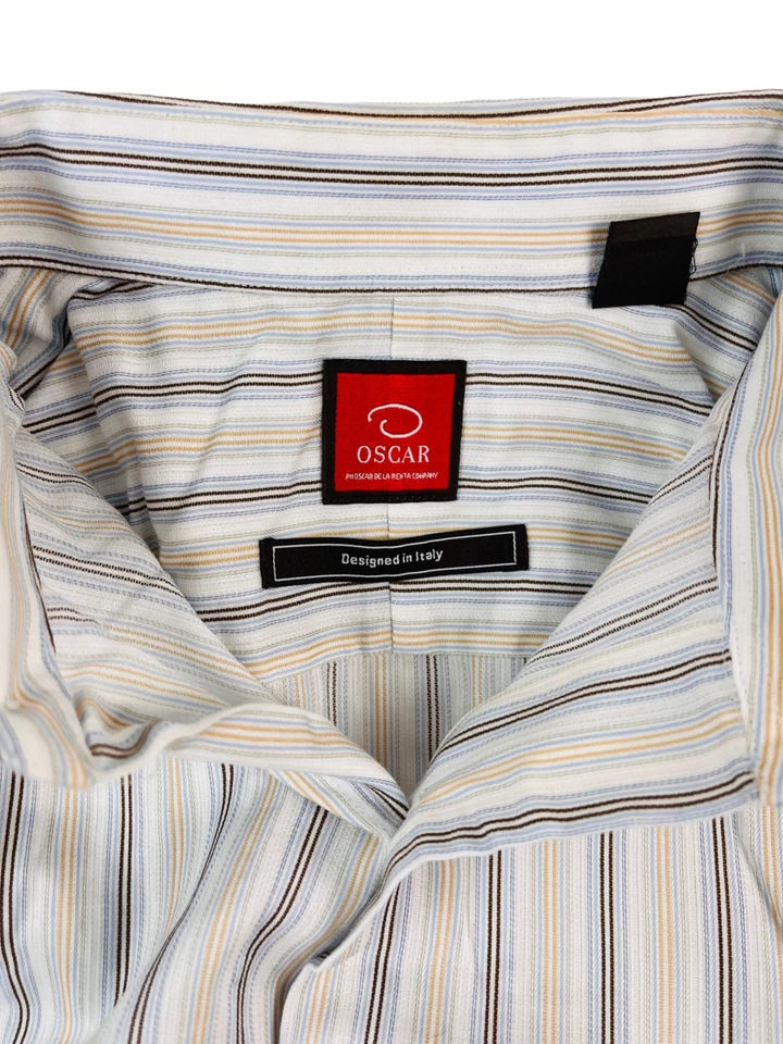 Camisa con botones Oscar de La Renta para hombre manga larga a rayas - talla 15,5 34/35 Foto 4 de 4