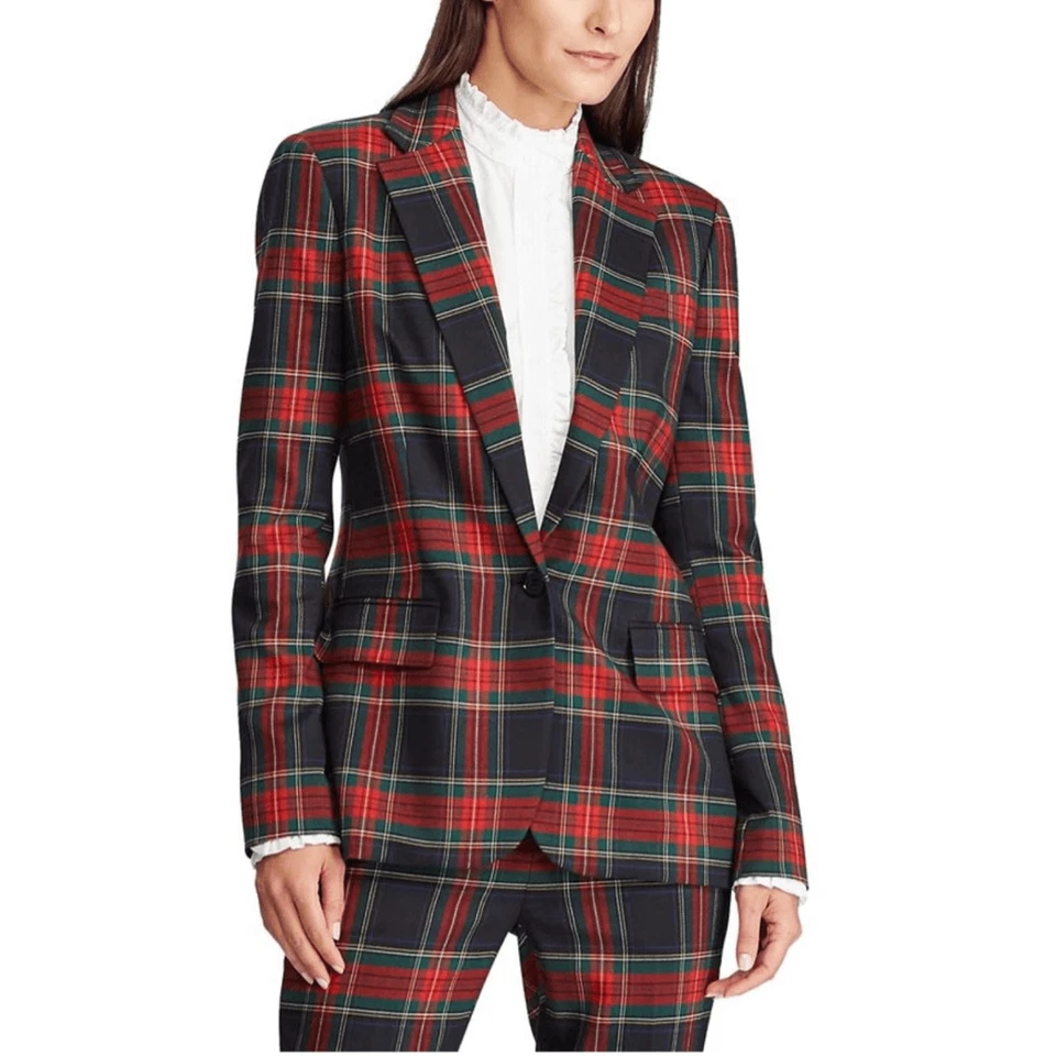 Blazer Lauren Ralph Lauren Preppy estampa xadrez tartan contemporânea de um botão - Imagem 4 de 4