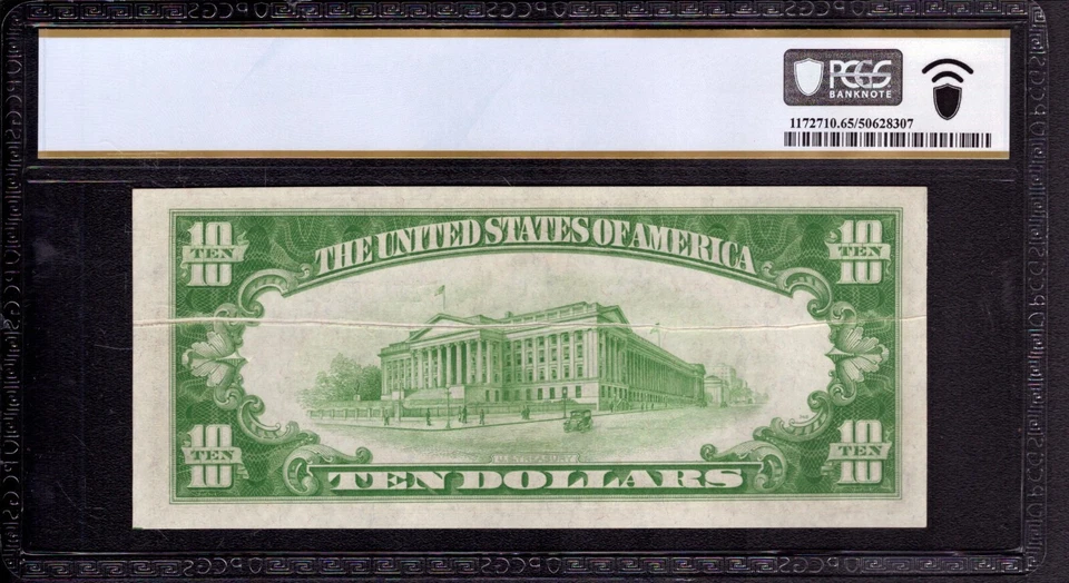 1934 $10 FEDERAL RESERVE NOTE NEW YORK HUGE GUTTER FOLD ERROR PCGS B GEM 65 PPQ - Image 2 of 4