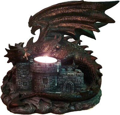 Drachen Teelichthalter rechts Drache sitzt auf Drachenei Figur Deko Dragon 