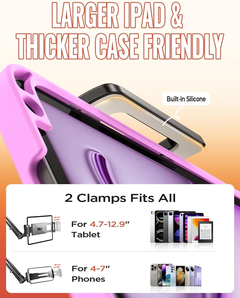 Tablet Halterung Bett Superflexibel Einstellbar Lang Arm 2 Clips Handy Halterung - Bild 3 von 4