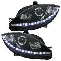 Scheinwerfer Set TFL Tagfahrlicht Design FüR Seat Leon 1P Bj. 04-09 Schwarz