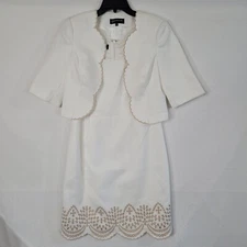 Jones New York  Women's 2 Piece  Jacket Dress Sheath Midi  White Size 6