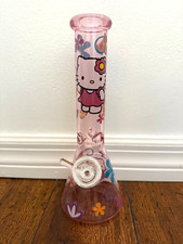 Tubo de agua de vidrio premium de 10" fondo de vaso rosa Hello Kitty floral 14 mm