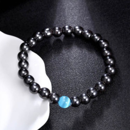 Natural Hematite Stone Blue Bead Stretch Bracelet Anti-Stress Anxiety Worry Gift - Picture 7 of 12