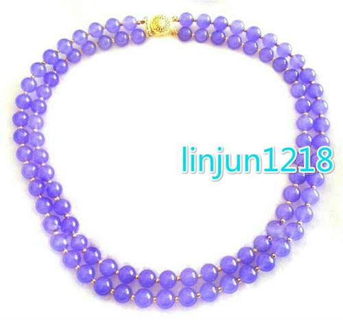 Fashion 2Rows 8mm Natural Lavender Jade Gemstone Round Beads Necklace 17-18" AAA - Picture 2 of 12