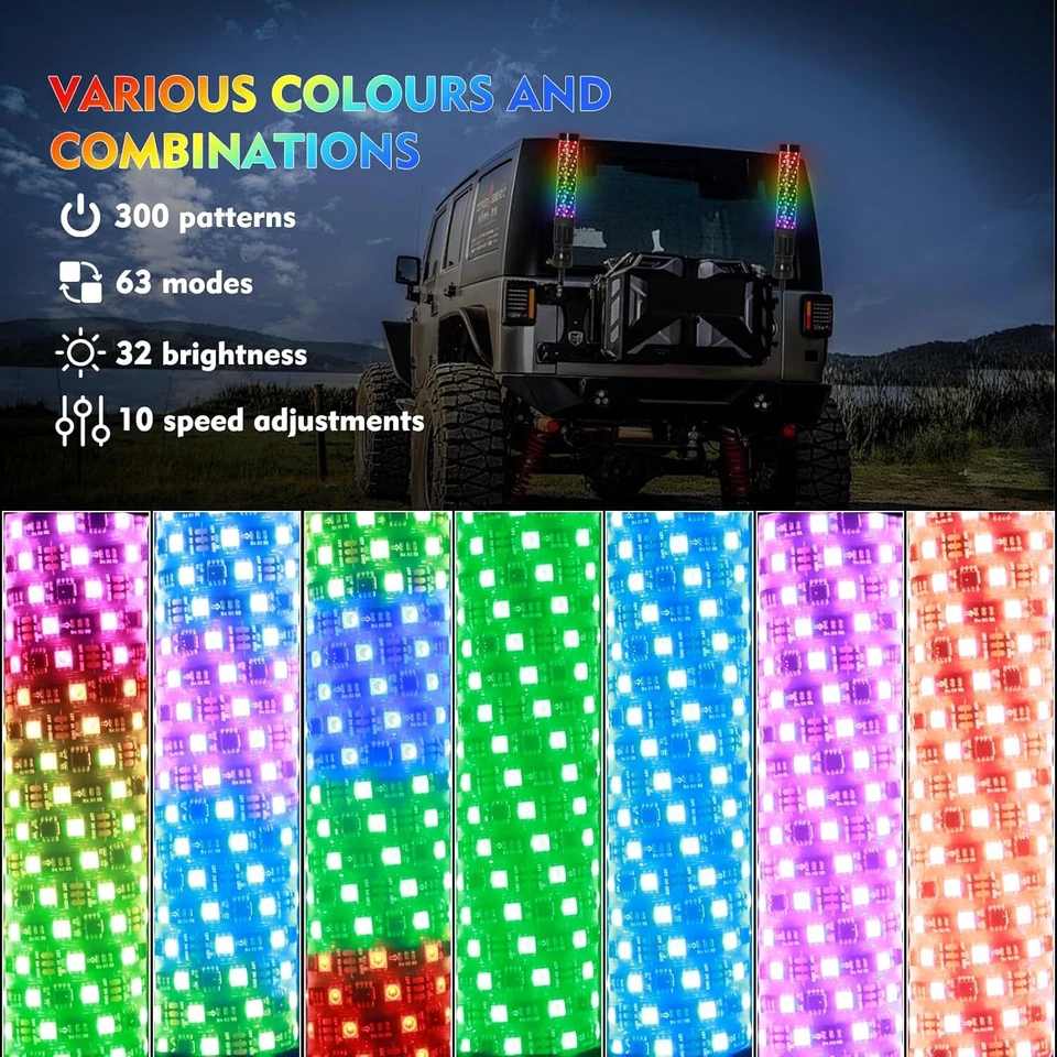 2PCS 2FT Fat LED Whip APP Antenas Whip Light For Can-Am Maverick X3 Max 1000R - Image 2 of 4