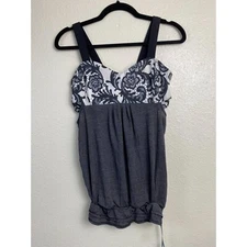 Lululemon Run Back on Track Tank Top  Women Sz 8 Floral Gray White Athletic Y2K