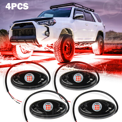 Red 4 Pods LED Rock Lights For JEEP Offroad Car Truck ATV Boat Underbody Light