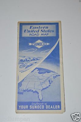 Vintage 1950 SUNOCO Oil Gas Station Paper Road Map of the Eastern United States 
