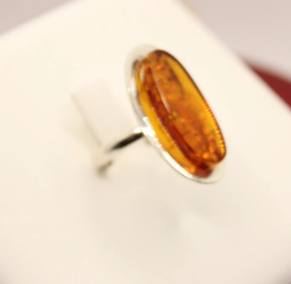 ANELLO ARGENTO AMBRA NATURALE OVALE  MM 24X10 MIS 16 EXPLOIT - Immagine 3 di 4