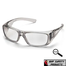 PYRAMEX EMERGE GRAY 1.5 CLEAR FULL MAGNIFYING LENS READER SAFETY GLASSES Z87+