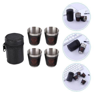 1 Set Leather Covered Outdoor Shot Measuring Cup Camping Mug Wine Cups