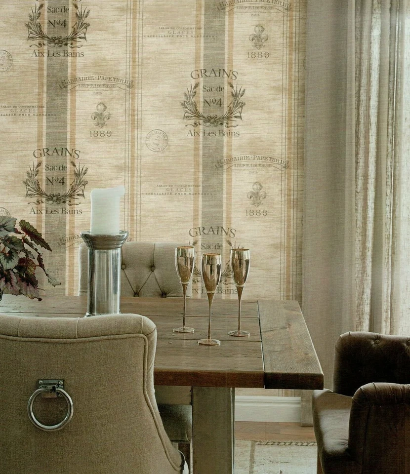 Sacos de grano de trigo sintético campo francés con rayas grises y tostadas 56 pies cuadrados Foto 2 de 2