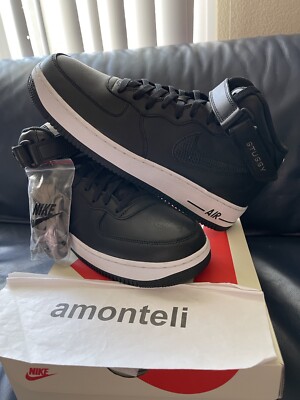 BRAND NEW NIKE AIR FORCE 1 '07 MID - STUSSY BLACK WHITE - DJ7840-001 - SIZE  12