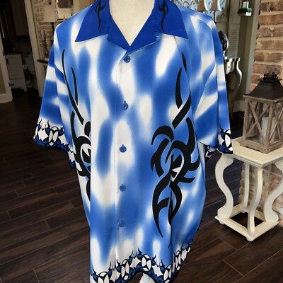 VINTAGE DRAGONFLY Men's Shirt Square Hem Blue/Black ''FLAME  Pattern MEN S SIZE M