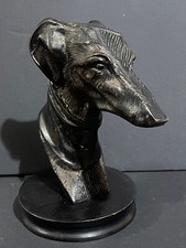 Grande sculpture animal chien Art Déco tête de levrier métal patine noire