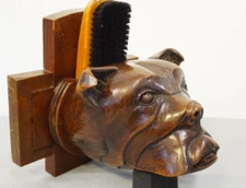 Rare Antique 1900s Carved Boxer/Bulldog Brush Holder – Dutch/German Black Forest